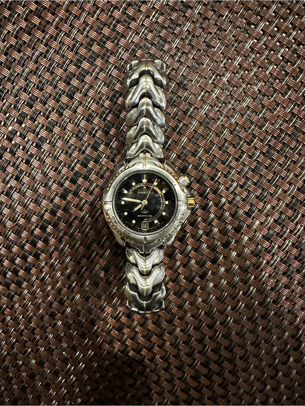 Seiko Two-Tone Black Dial Bracelet Watch with Gold Accents